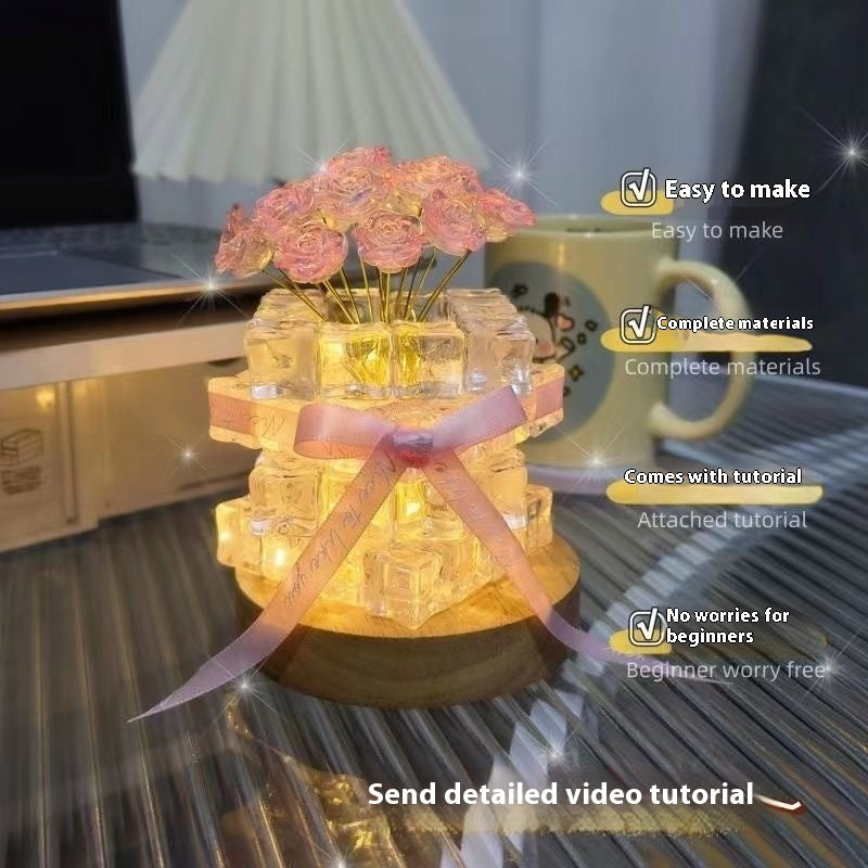 Handmade DIY Ice Cube Rose Small Night Lamp Ambience Light - Bellarte Enchanté Handmade DIY Ice Cube Rose Small Night Lamp Ambience Light
